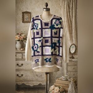 Vintage Paris Sports Club Handknit Sweater | Shoulder Pads | Size M